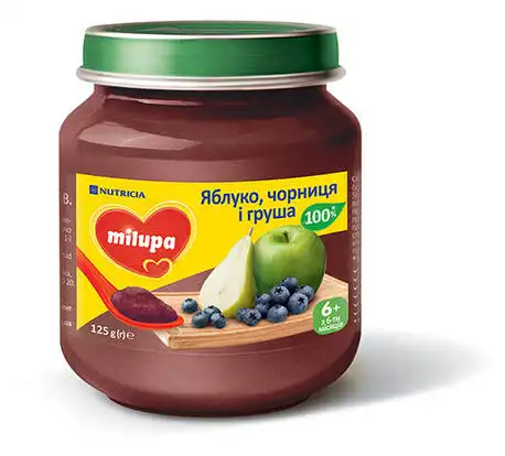 Milupa Пюре Яблуко, чорниця і груша з 6 місяців 125 г 1 банка