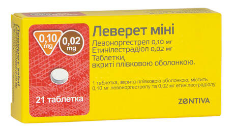 Леверет Міні таблетки 0,10 мг/0,02 мг 21 шт