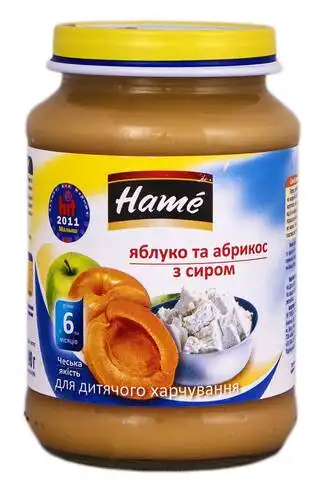 Hame Пюре Яблуко та абрикос з сиром від 6 місяців 190 г 1 банка