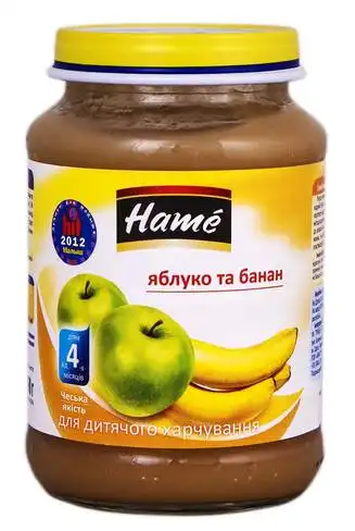 Hame Пюре Яблуко та банан від 4 місяців 190 г 1 банка