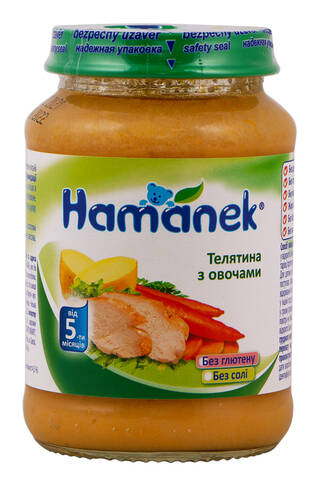 Hamanek Пюре телятина з овочами з 5 місяців 190 г 1 банка loading=