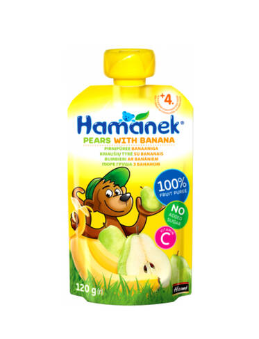 Hamanek Пюре груша з бананом з 4 місяців 120 г 1 пауч loading=