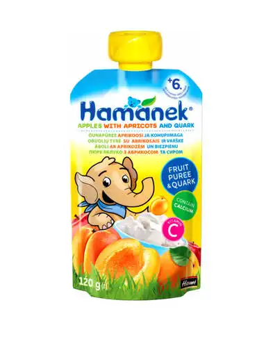 Hamanek Пюре яблуко з абрикосом і сиром з 4 місяців 120 г 1 пауч