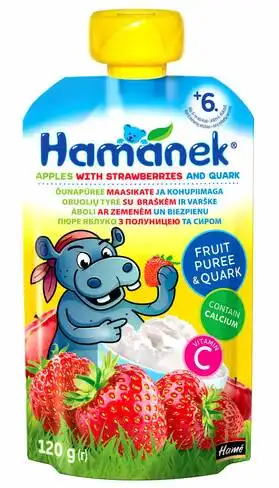 Hamanek Пюре яблуко з полуницею та сиром від 6 місяців 120 г 1 пауч