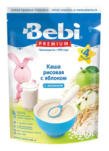 Bebi Каша молочна рисова з яблуками з 4 місяців 250 г 1 коробка