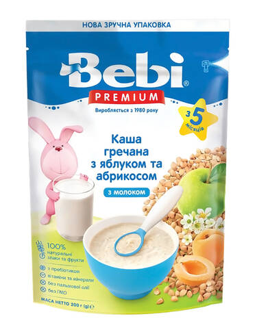 Bebi Premium Каша молочна гречана з яблуком та абрикосом з 5 місяців 200 г 1 коробка