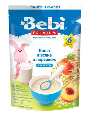 Bebi Premium Каша молочна вівсяна з персиком з 6 місяців 250 г 1 коробка
