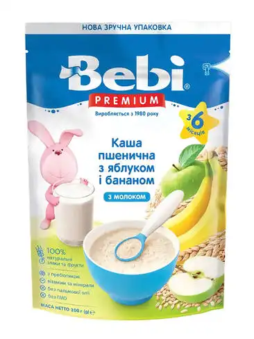 Bebi Каша молочна пшениця, яблуко, банан з 6 місяців 250 г 1 коробка