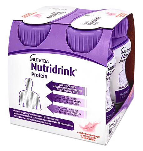 Nutricia Nutridrink Protein Ентеральне харчування зі смаком полуниці 125 мл 4 пляшки