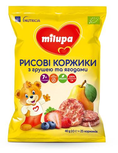 Milupa Рисові коржики з грушею та ягодами для дітей від 7 місяців 40 г 1 пакет