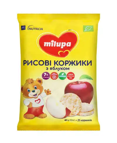 Milupa Рисові коржики з яблуком для харчування дітей від 7 місяців 40 г 1 пакет