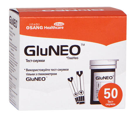 GluNeo Тест-смужки для визначення рівня глюкози в крові 50 шт