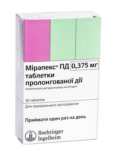 Мірапекс ПД таблетки 0,375 мг 30 шт loading=