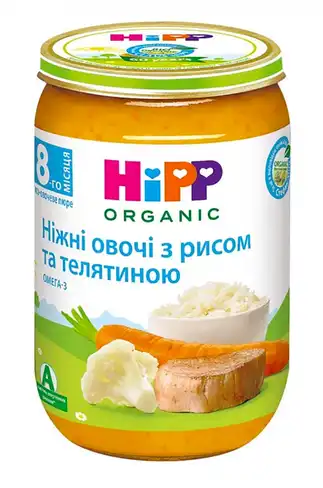 HiPP Пюре м’ясо-овочеве Ніжні овочі з рисом та телятиною з 8 місяців 220 г 1 банка