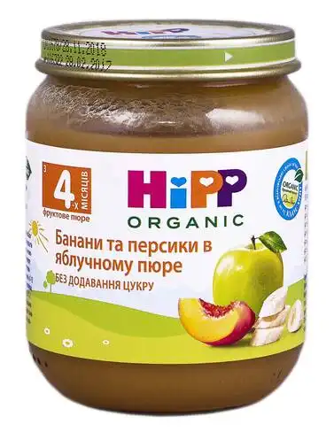 HiPP Пюре Банани та персики в яблучному пюре з 4 місяців 125 г 1 банка