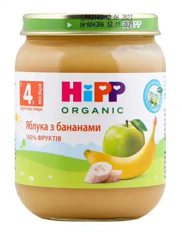 HiPP Пюре Яблука з бананами з 4 місяців 125 г 1 банка