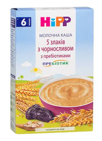 HiPP Каша молочна 5 злаків з чорносливом з пребіотиками з 6 місяців 250 г 1 коробка