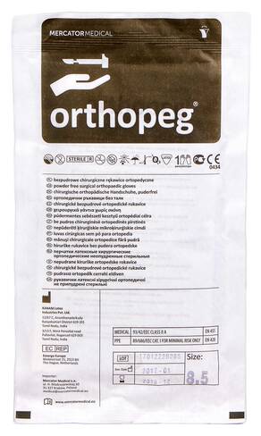 Orthopeg Рукавички латексні хірургічні ортопедичні неприпудрені стерильні розмір 8,5 1 пара