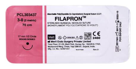 Meril Filapron 3/0 Шовний матеріал 70 см фіолетовий, колюча голка 17 мм 1/2 кола PCL303437 1 шт loading=