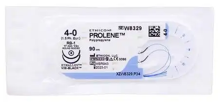 Ethicon Prolene 4-0 Шовний матеріал синій 90 см, дві колючі голки 17 мм 1/2 кола W8329 1 шт