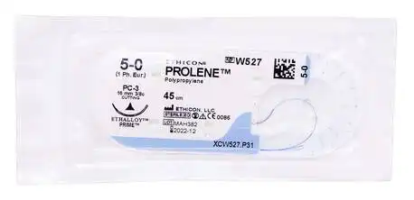 Ethicon Prolene 5-0 Шовний матеріал синій 45 см, голка ріжуча 16 мм 3/8 кола W527 1 шт
